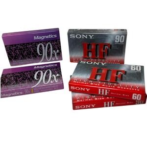 Sony HF and Magnetics Blank Audio Cassette Tapes Lot of 5 New Sealed 90/60 Min